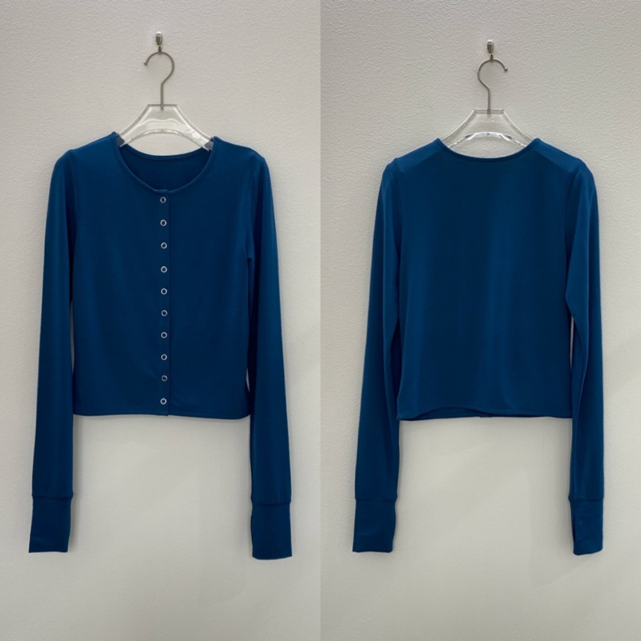 指穴クルーネックスナップボタンCD/ブルー