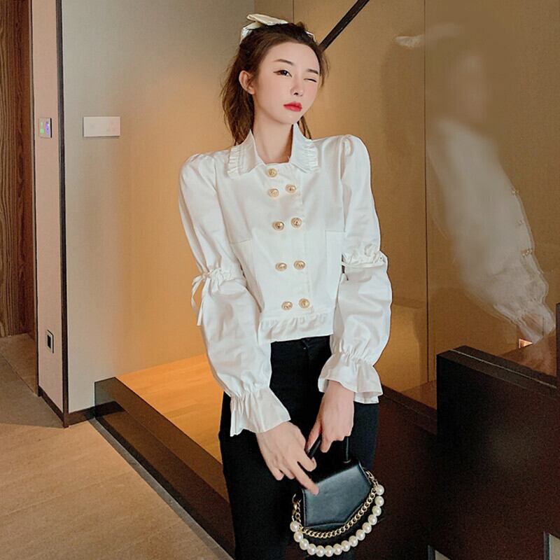 ダブルブレストショートジャケット サマースタイルホワイトトップス 夏物 ガールズファッション29850166003