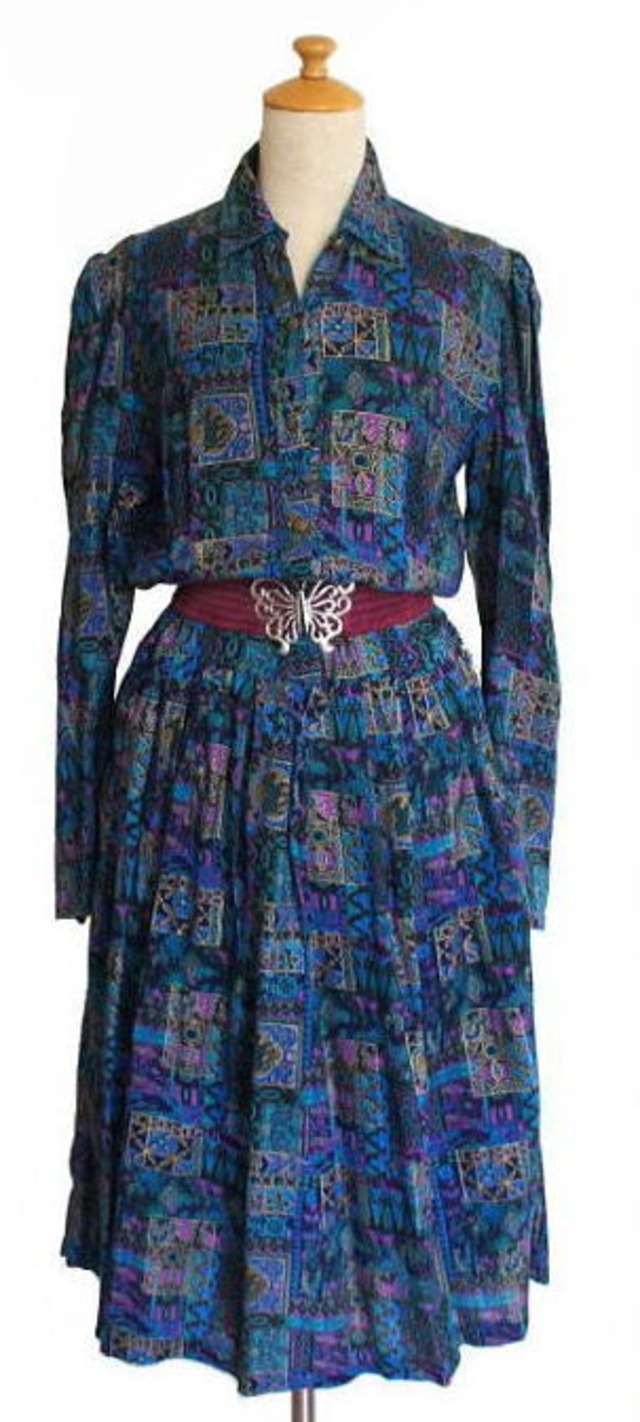 古着 80年代 Phool エスニック 幾何学柄 パワーショルダー ワンピース 80s レディース古着 Nuts Smith Street Market