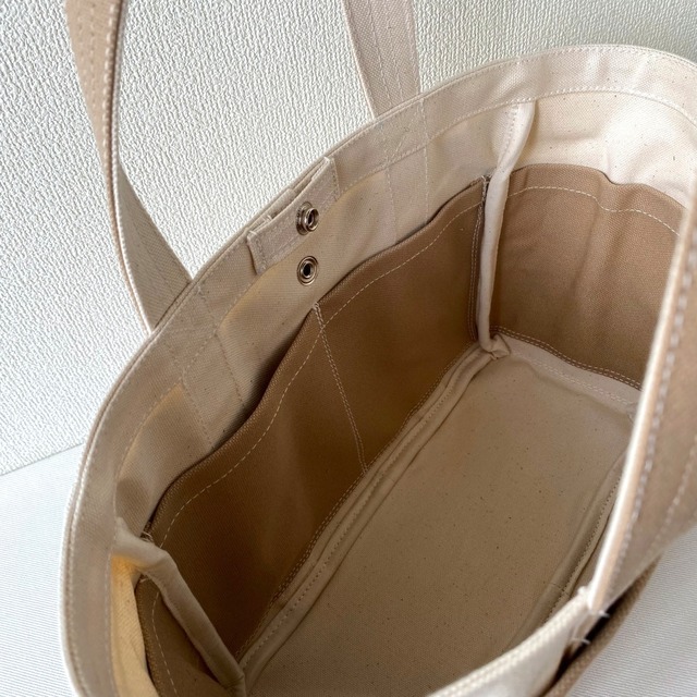 「ボックストート」小サイズ「生成り✕カフェオレ」／アルマダ8号帆布【受注制作】