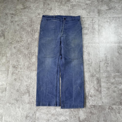 60s- フレンチワーク モールスキン ブルー パンツ W33