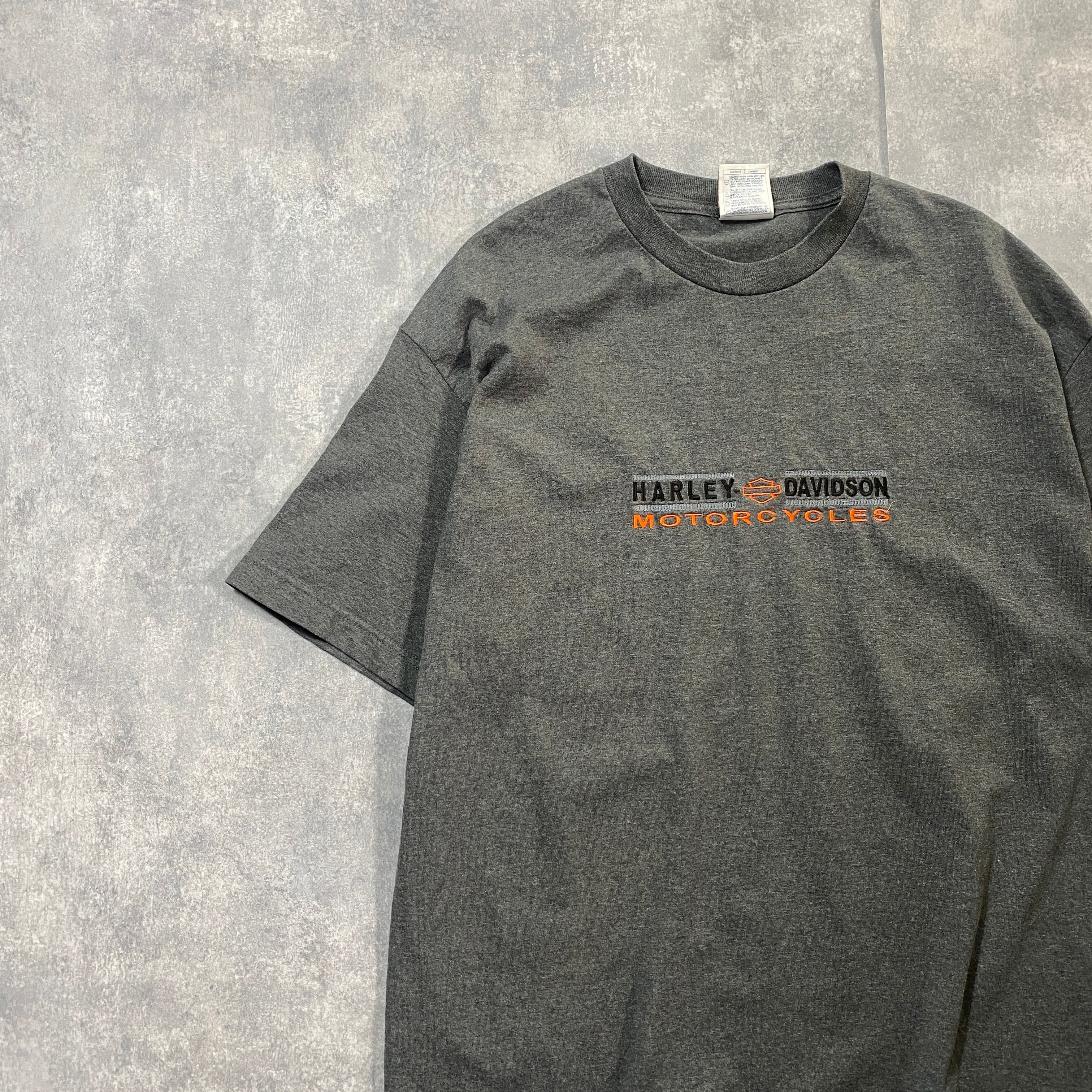 【XLサイズ】90's　ハーレーダビッドソン　刺繍ロゴ　ダークグレー　Tシャツ