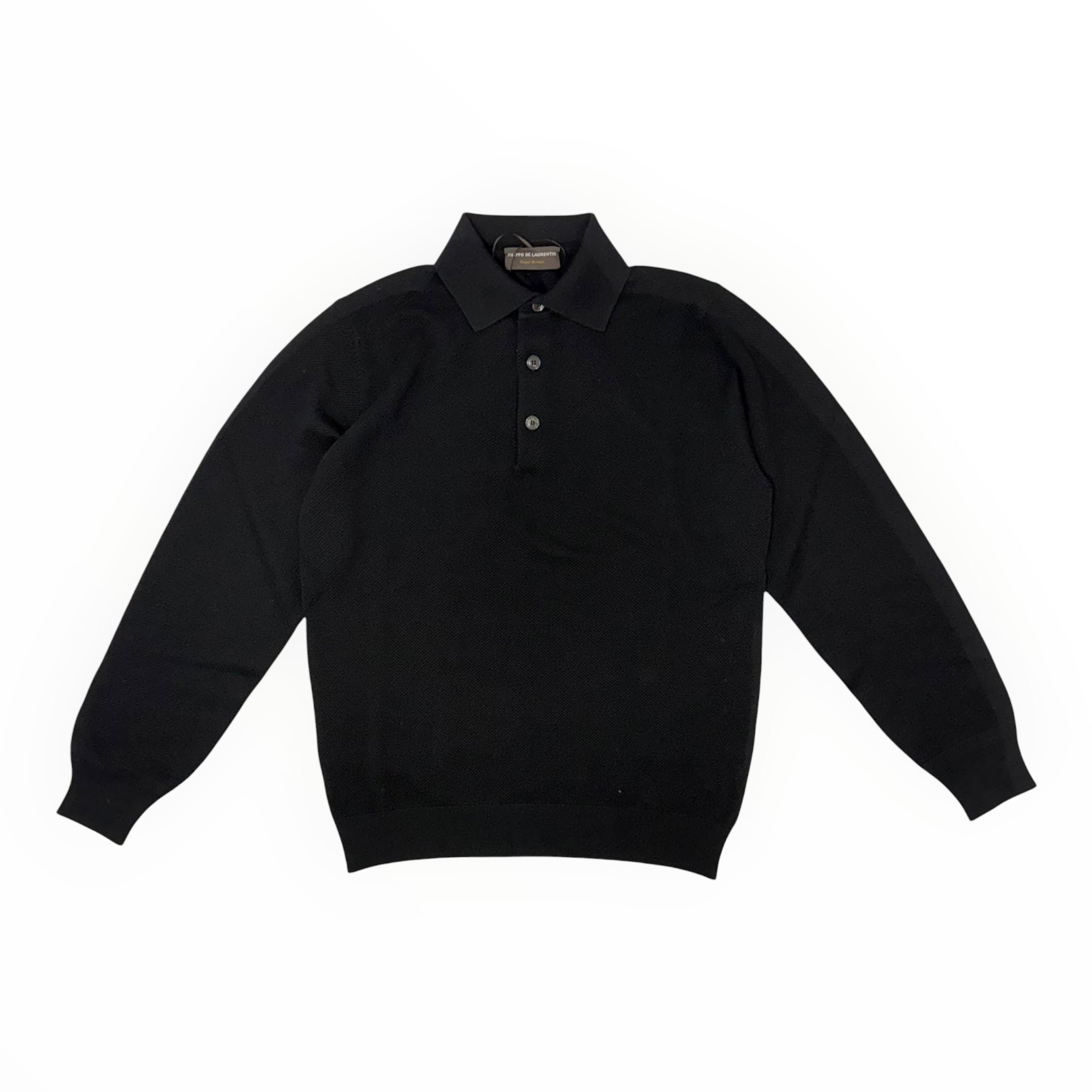 FILIPPO DE LAURENTIIS(フィリッポ デ ローレンティス) 12Gauge Royal Merino Jacquard Knit Polo/BLACK(990)