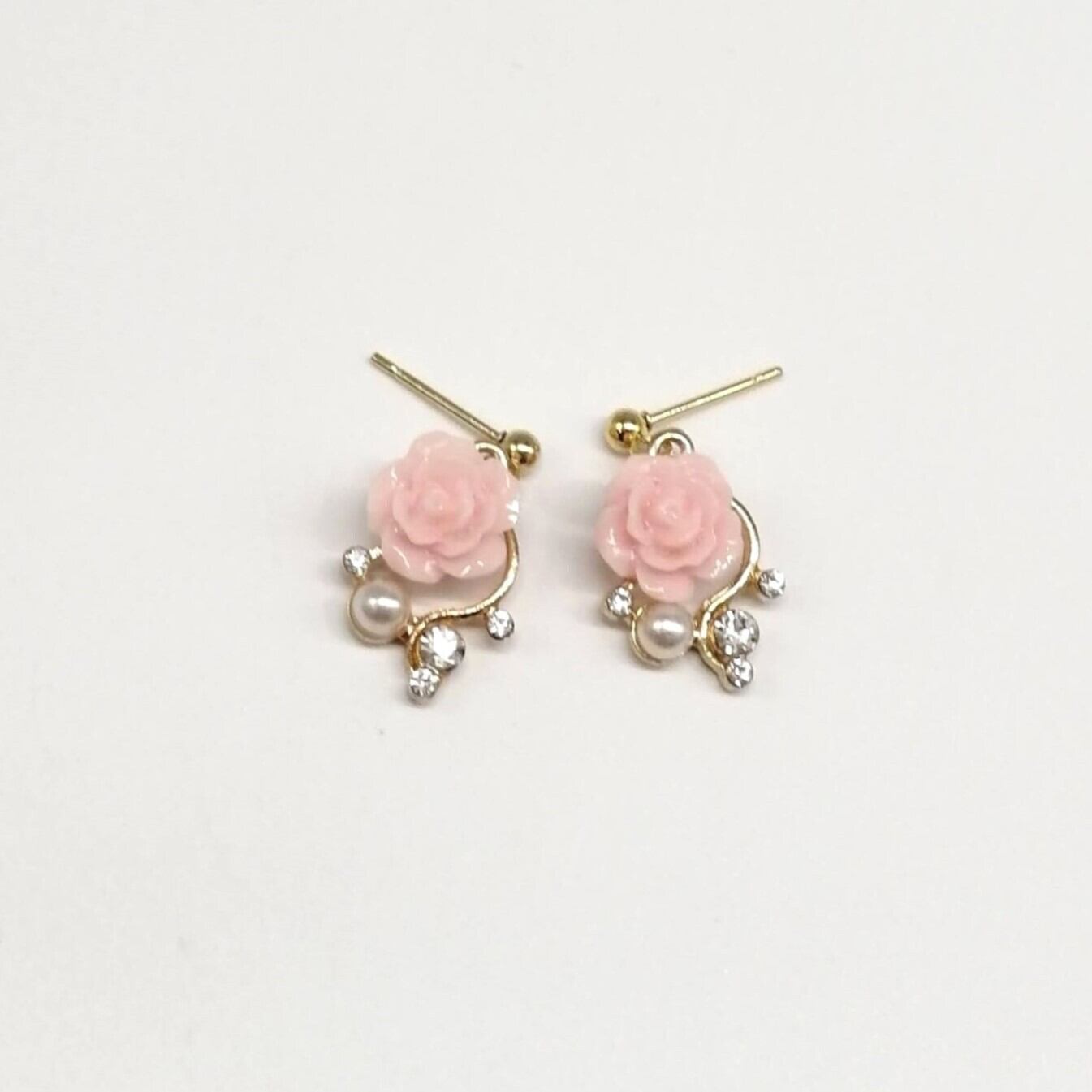 サージカルステンレス ピアス】ピンク ローズ パール 薔薇 ばら バラ