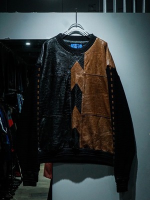 【add (C) vintage】"SAXONY" Leather Swiching Vintage Loose Knit