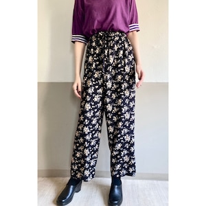 Black Botanical Rayon Pants