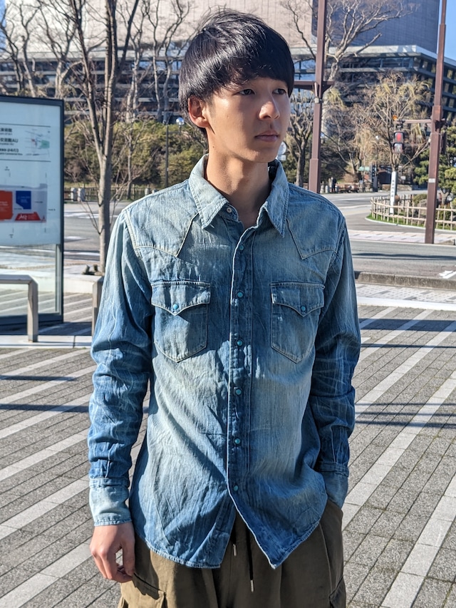 SIESTA DAMAGE DENIM SHIRTS(TURQUOISEボタン)