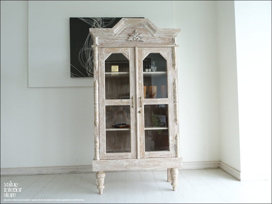 「 K様 御予約商品」戸棚ER/WW 食器棚 飾り棚 ショーケース ガラスケース キャビネット 水屋 シャビー 手作り 収納棚 戸棚 銘木 什器 無垢材家具