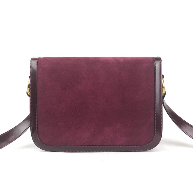 CELINE セリーヌ　メダル モチーフ　スエード　ショルダーバッグ　ボルドー　vintage　ヴィンテージ　オールドセリーヌ