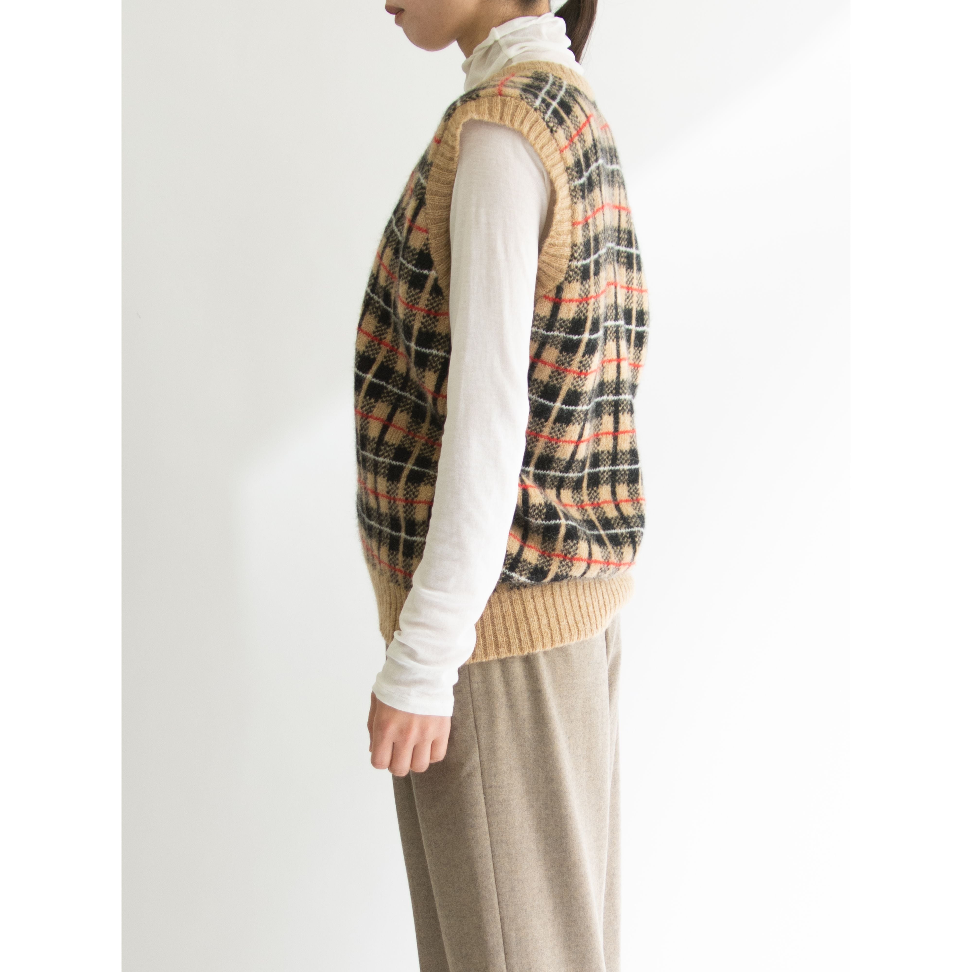 【JAMES KERR】Made in Scotland 100% Wool Check Vest（スコットランド製 ウールチェックベスト セーター）