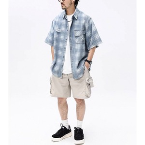 Distressed plaid denim work shirt 1436