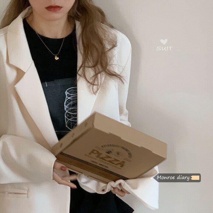 スタイルルーズホワイトジャケット オータムウィンターロングカジュアル 秋物 冬物 モンロー5031987835