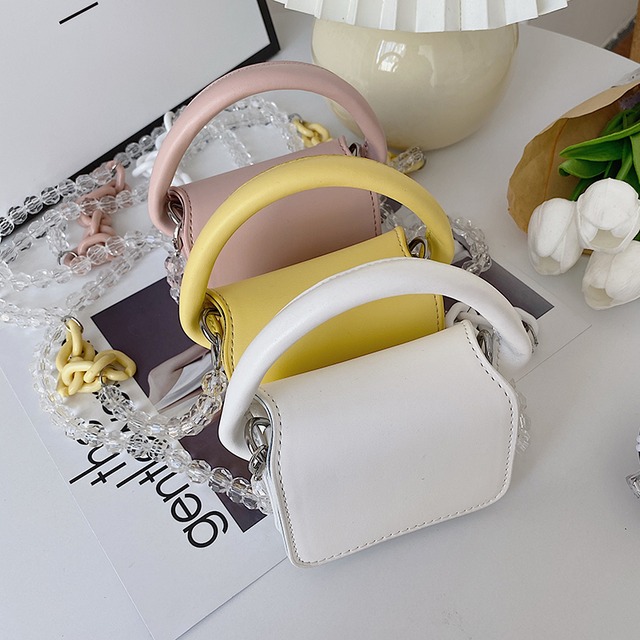 サマーパールチェーン レッドミニ 夏物 真珠 スクウェア メッセンジャーバッグ 手作りハンドバック16716287312