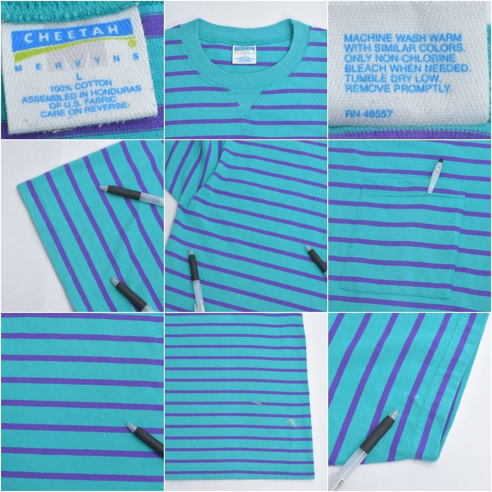 90～00s CHEETAH ポケット付き ボーダー Tシャツ 半袖 コットン