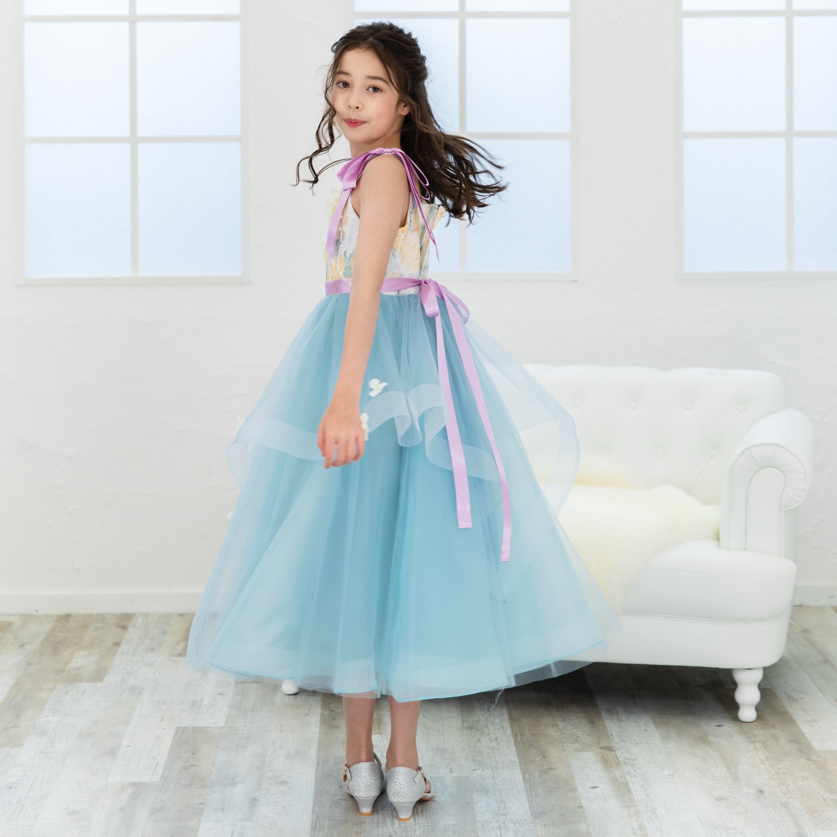 120cm 130cm キッズドレス ブルー dress 発表会 誕生日  