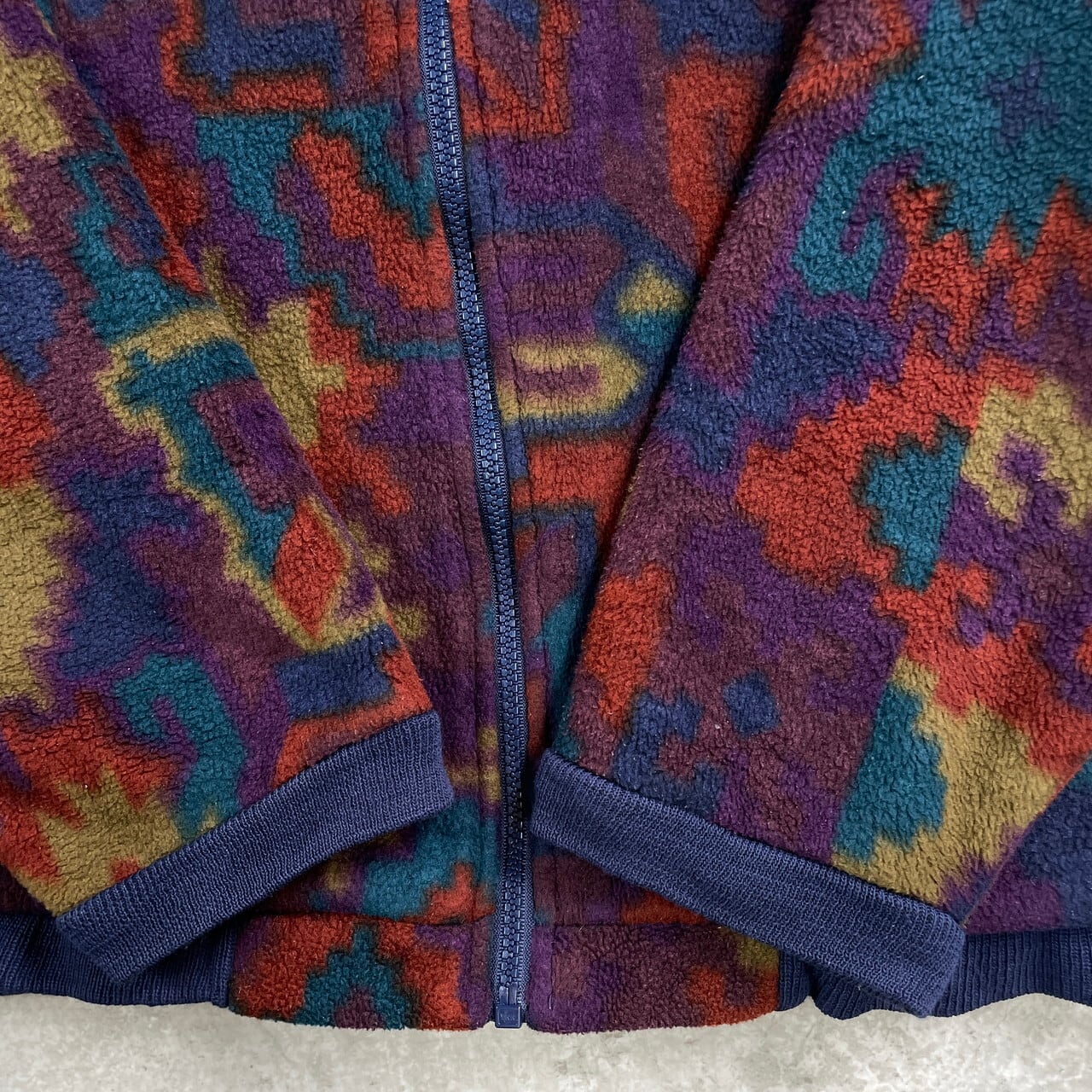 90年代 USA製 LANDS' END ランズエンド 総柄 フリースジャケット