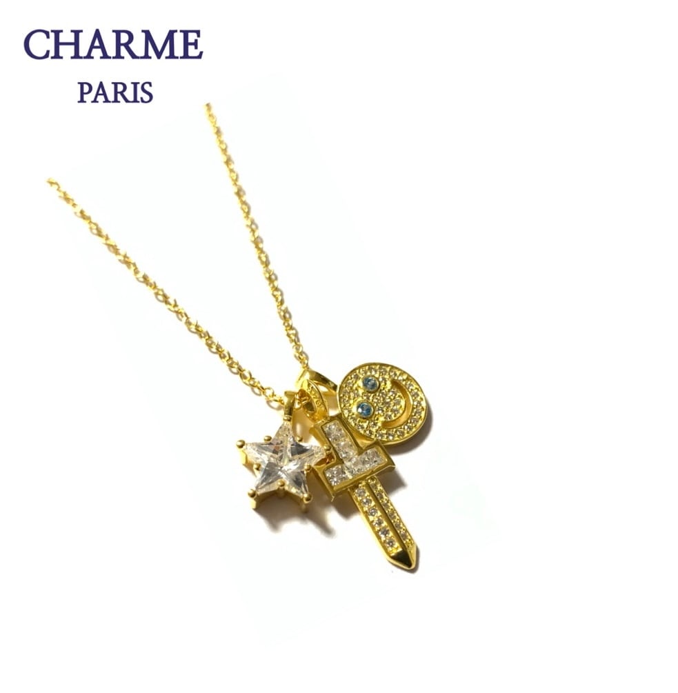 18k plating cz diamond smile necklace