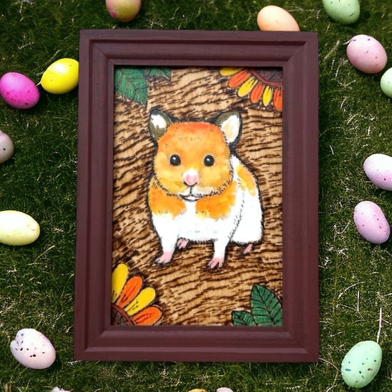 送料無料】ハガキサイズうちの子ペット似顔絵ウッドバーニング焦し絵額