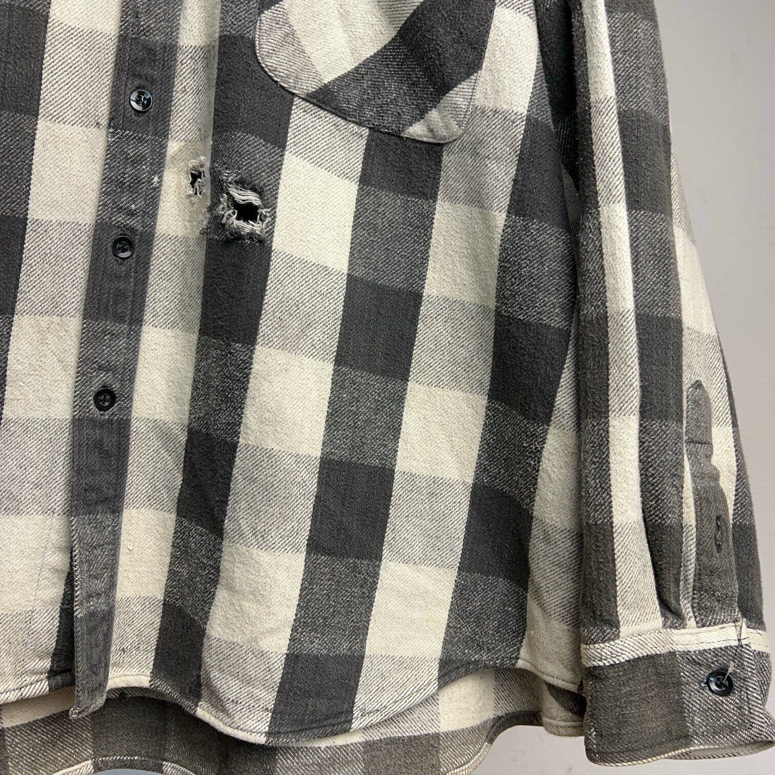 00's FIVE BROTHER Heavy Flannel Shirt White&Black 00年代 ファイブ