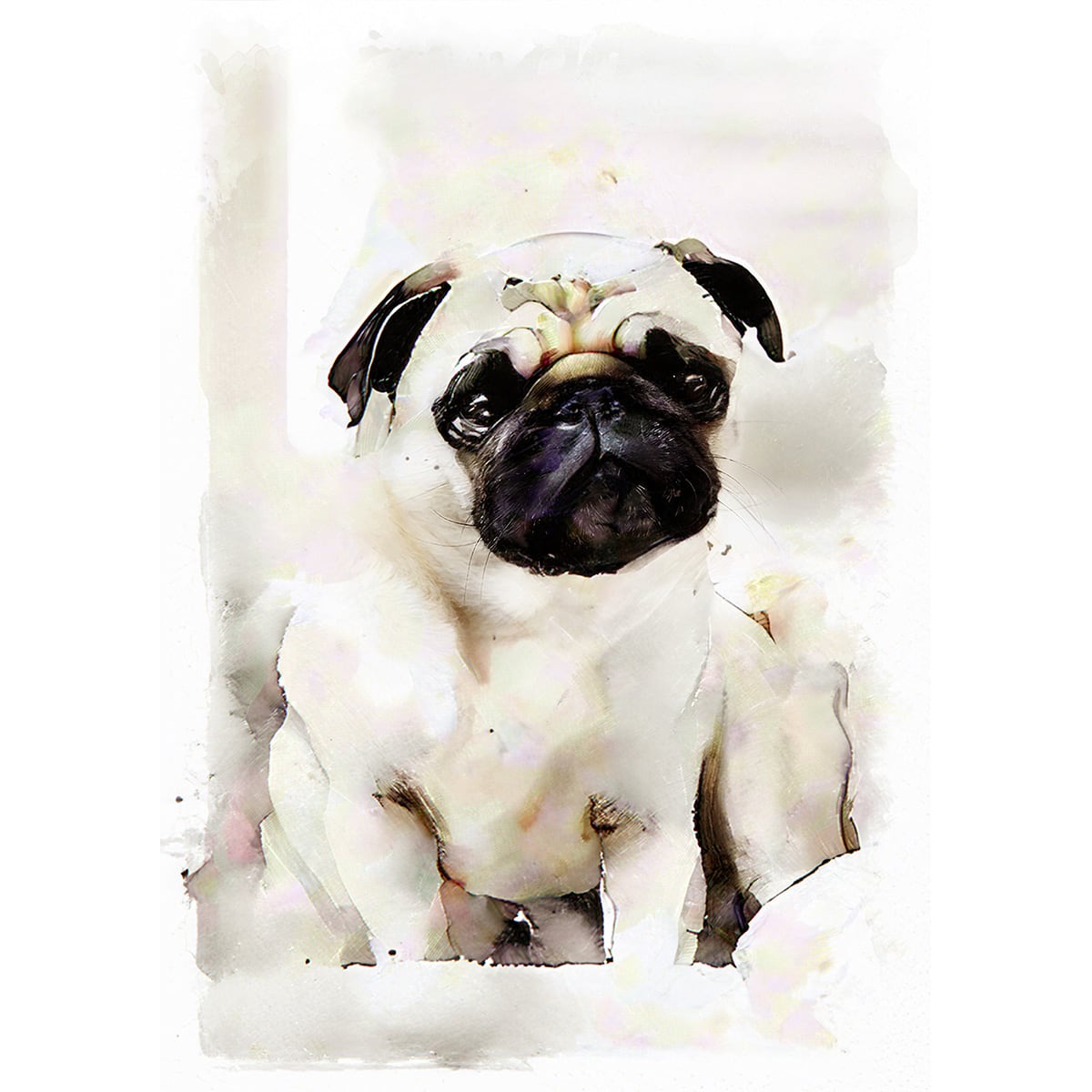 絵画 動物 犬 パグ インテリアアート額付き 水彩画・油絵風 WAT1105