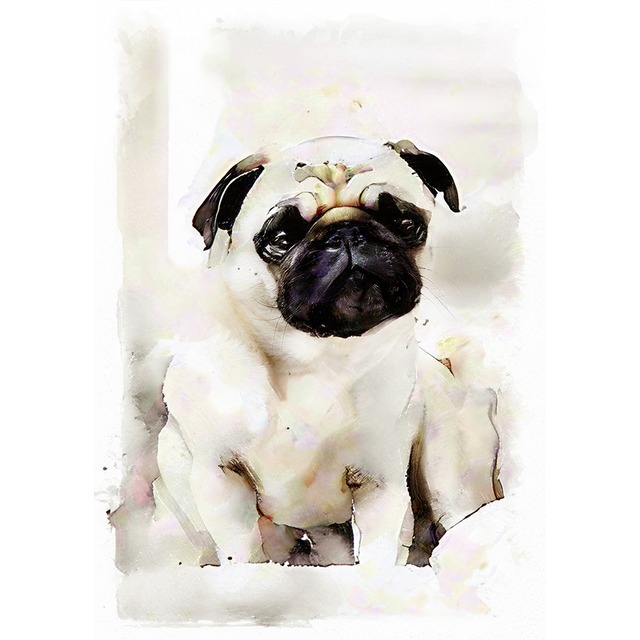 絵画 動物 犬 パグ インテリアアート額付き 水彩画・油絵風 WAT1105