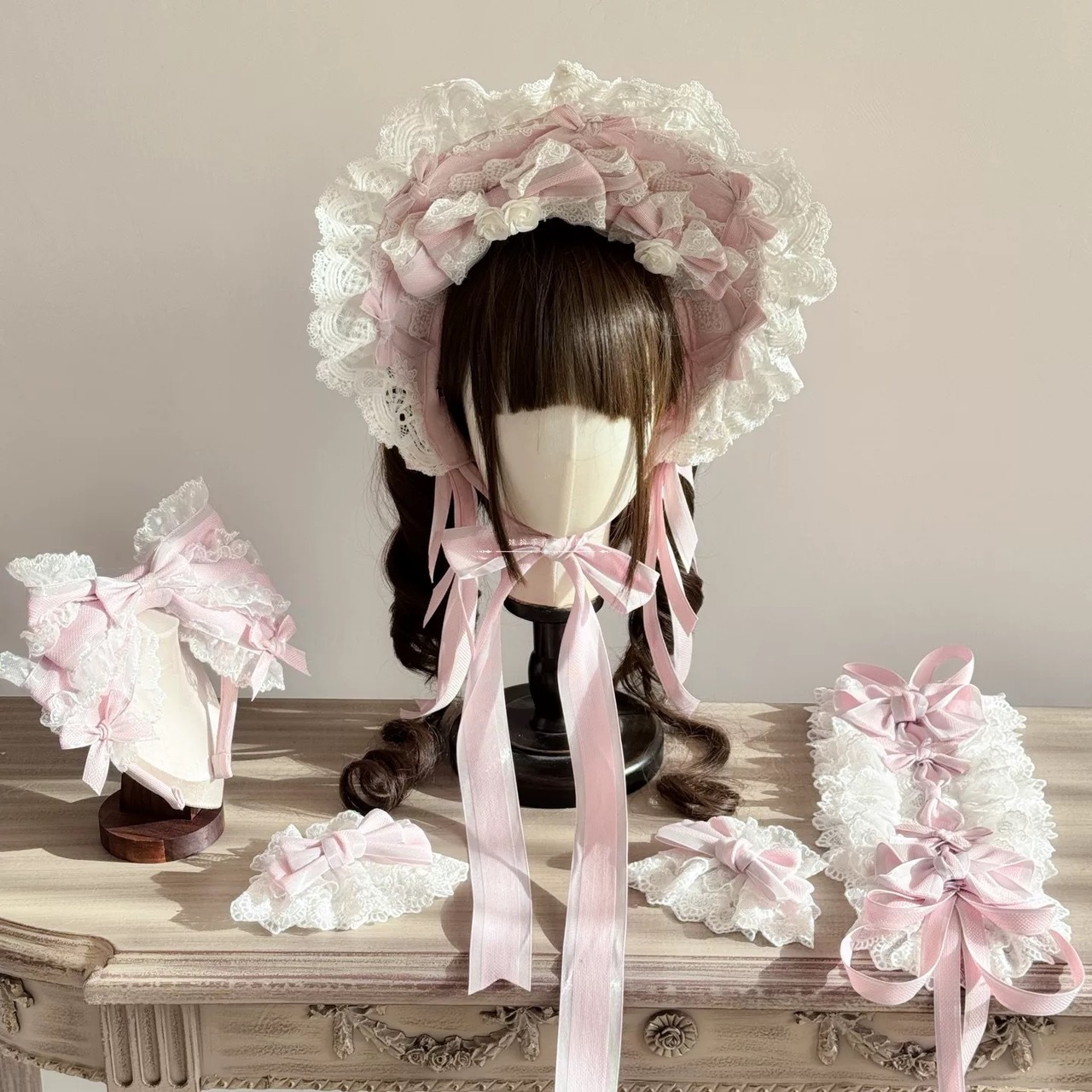 ♡【全3色】MAID Princess flower フリルレース リボンヘッドドレス light blue ♡