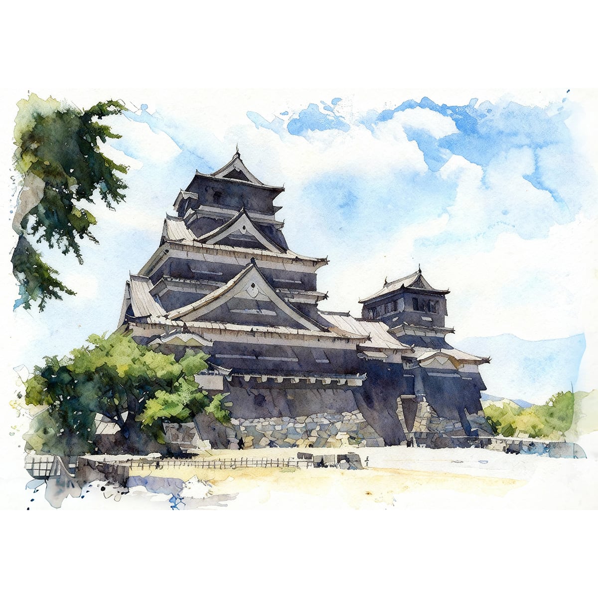熊本城／水彩画 932273ec961313a083cf391be595bb