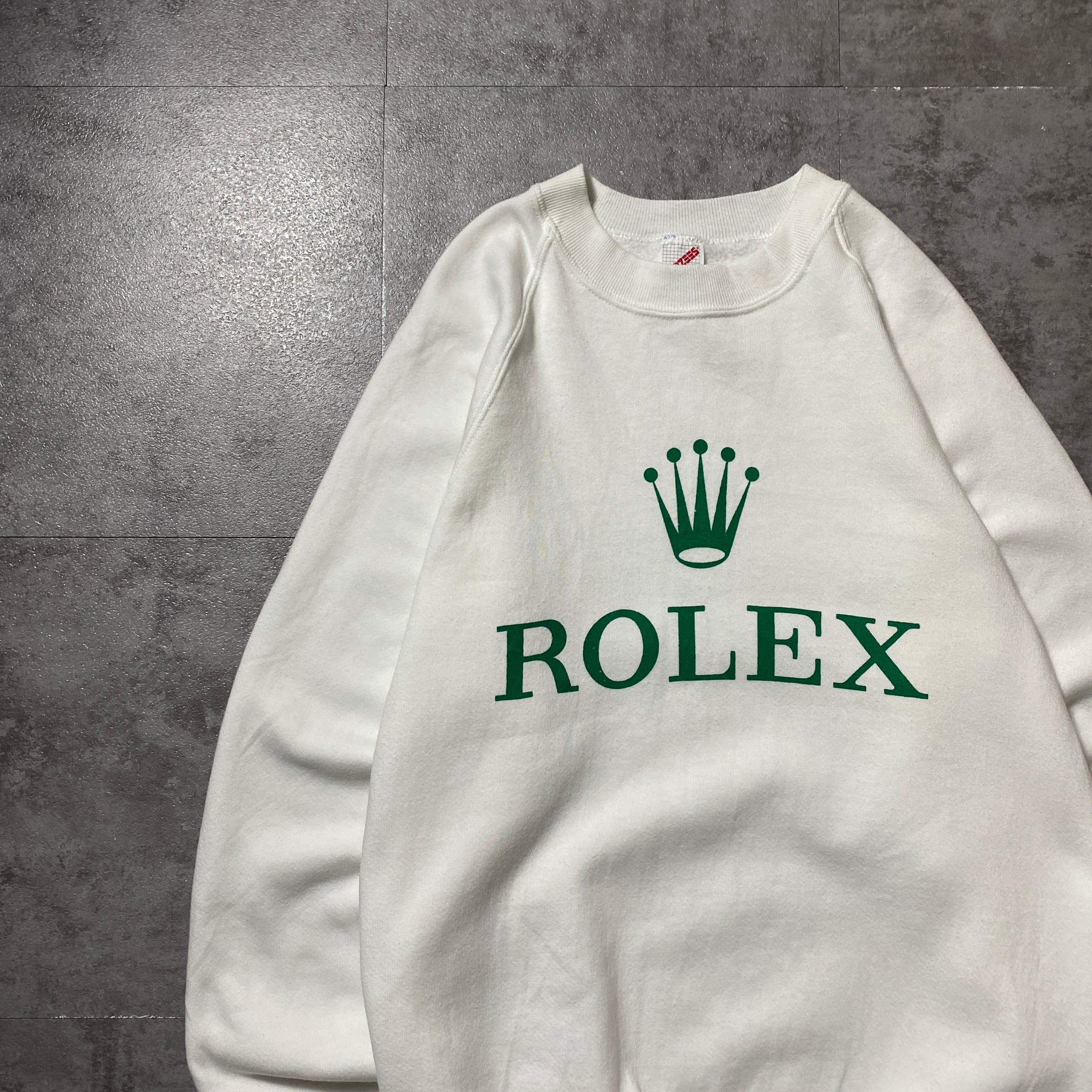 ★80、90年代、ROLEX スウェット トレーナー 非売品★ USA製】90's JERZEES ROLEX ロレックス クラウンロゴプリント ホワイト