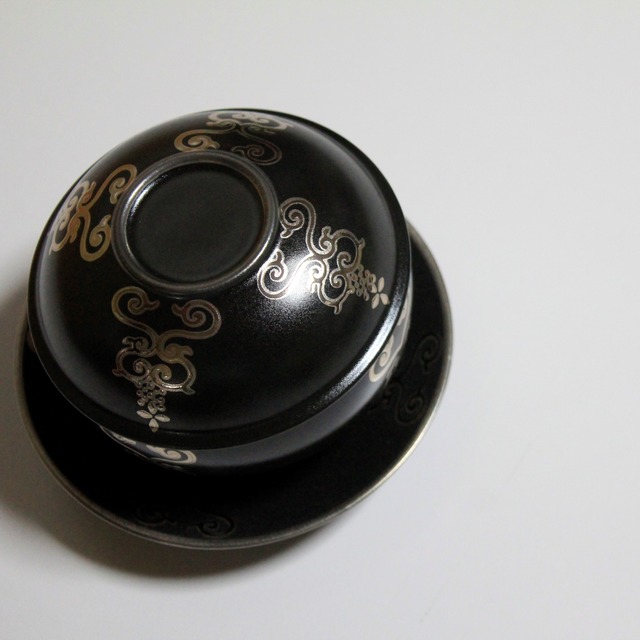 #26-5 プラチナ瓔珞紋ボンボニエール　台皿付　黒マット