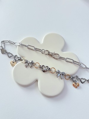 silver × gold heart necklace
