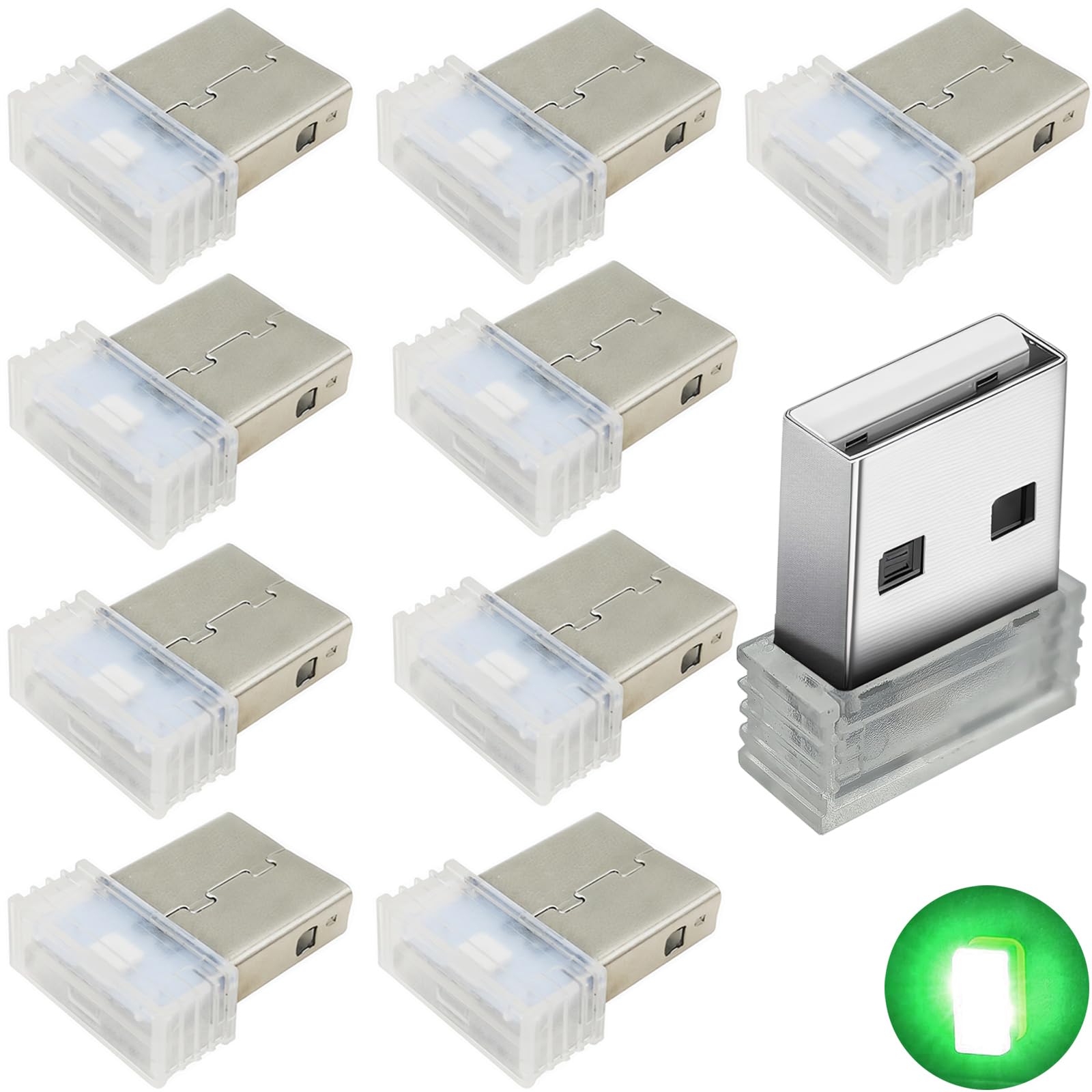 USB雰囲気ライト, CTRICALVER ミニUSBライト, USB LEDライト 車内, プラグイン5Vライトミニカーインテリアライト, コンピューター、ラップトップ、モバイル電源、車など用 (10個, グリーン)