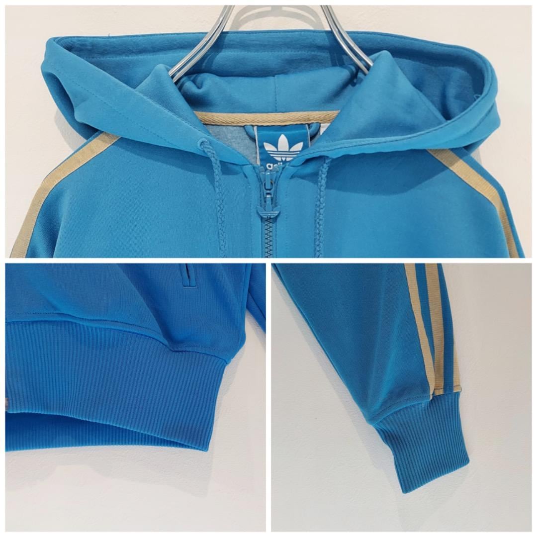アディダス トラックジャケット ジップ パーカー 古着 S 青 金 12824