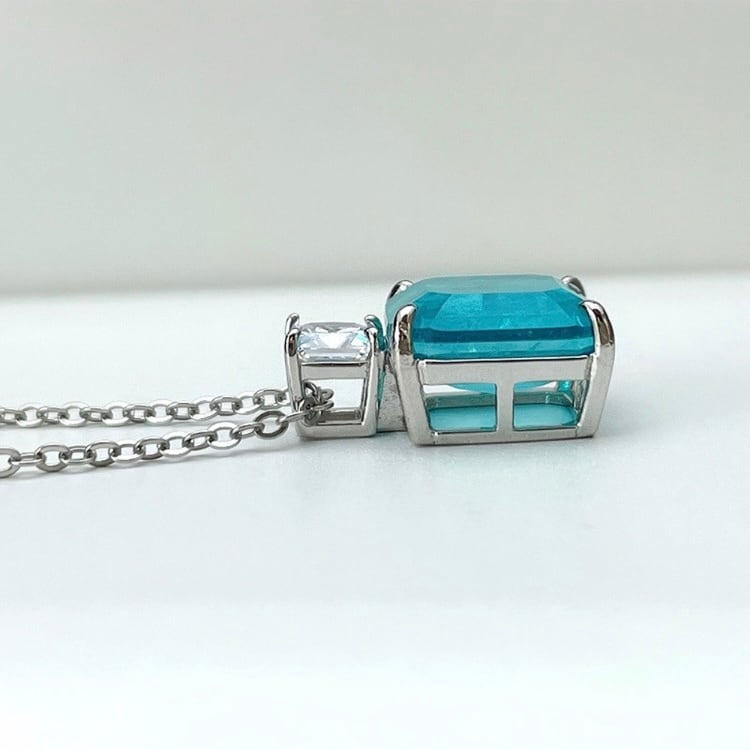 合成パライバトルマリン ネックレス スクエア シンプル 高炭素
