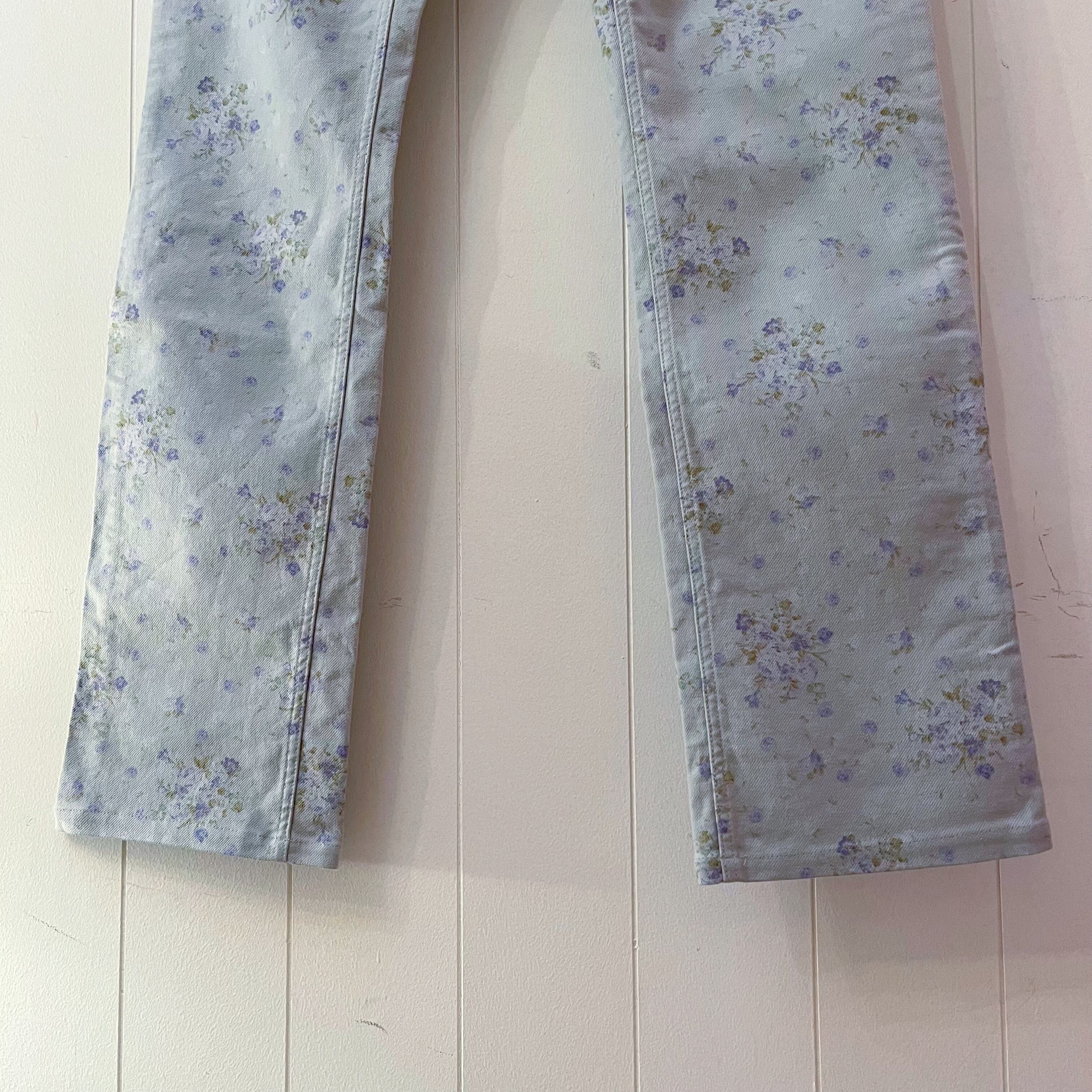 blue mini flower skinny pants