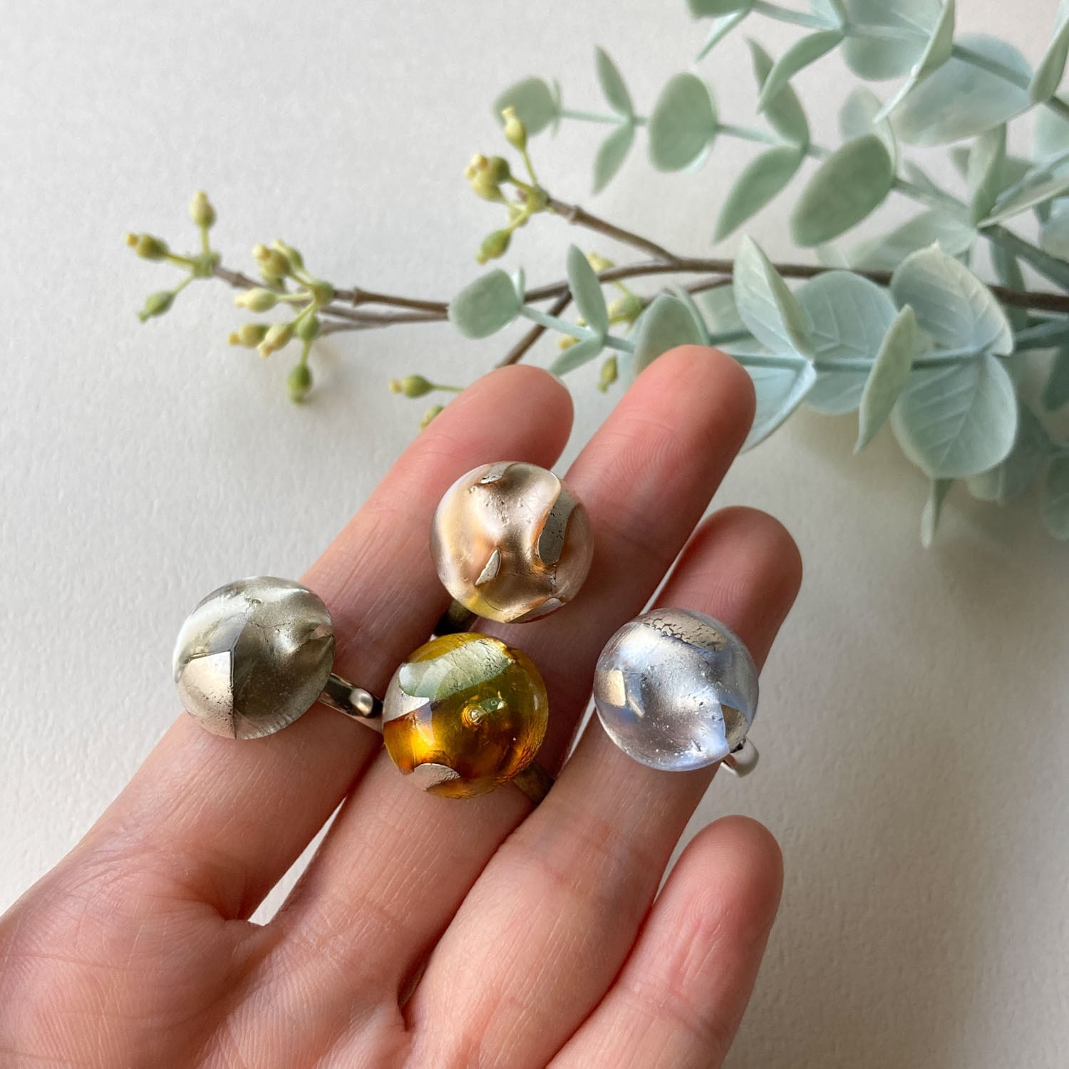 M*I様 アンティーク　アクセサリー 雲模様チェコガラスのオリジナルリング | Dua-アクセサリーパーツショップ
