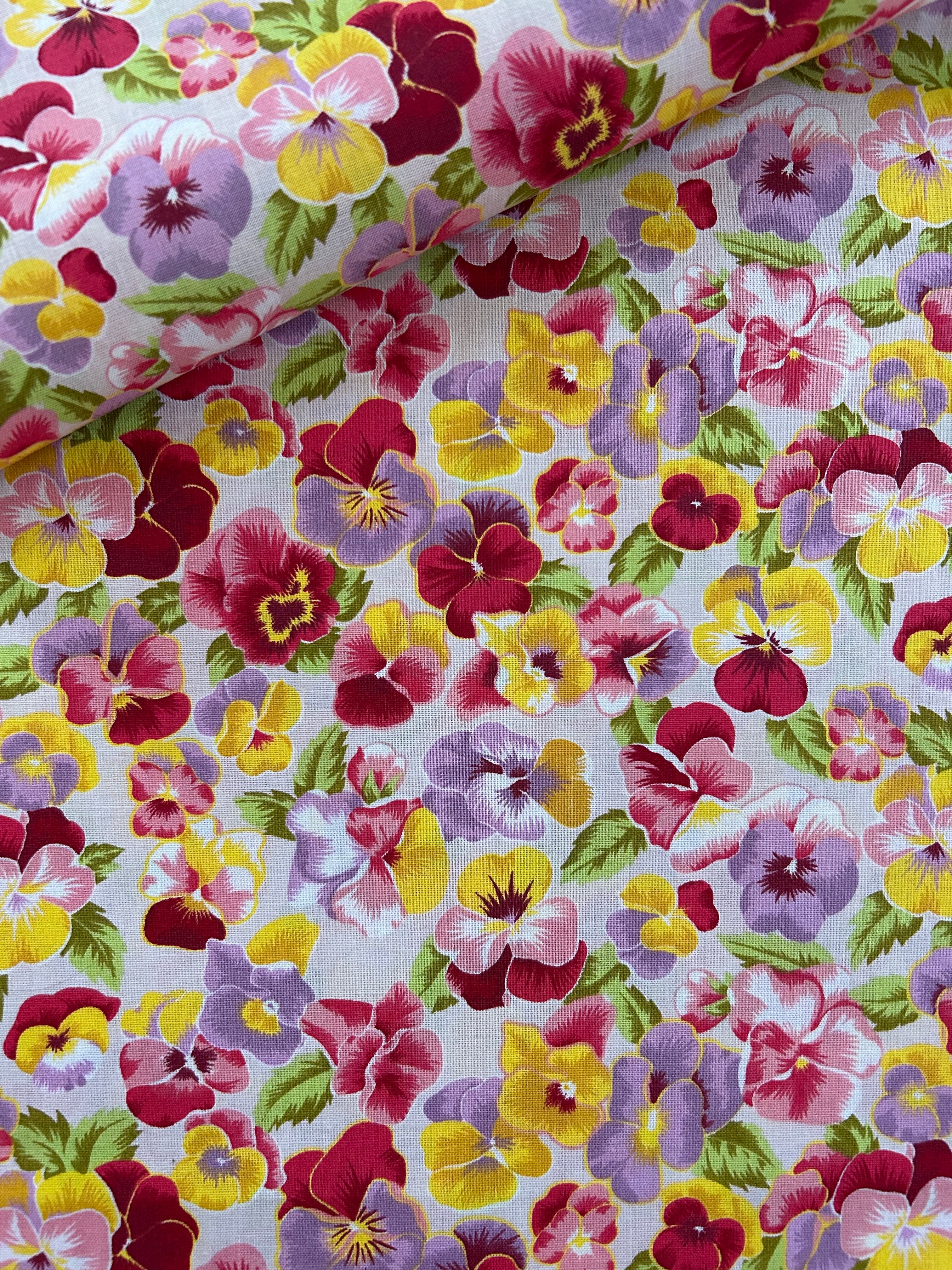 フランス コットンファブリック 輸入ファブリック ビオラ パンジー ピンク系 花柄 総柄 カルトナージュ