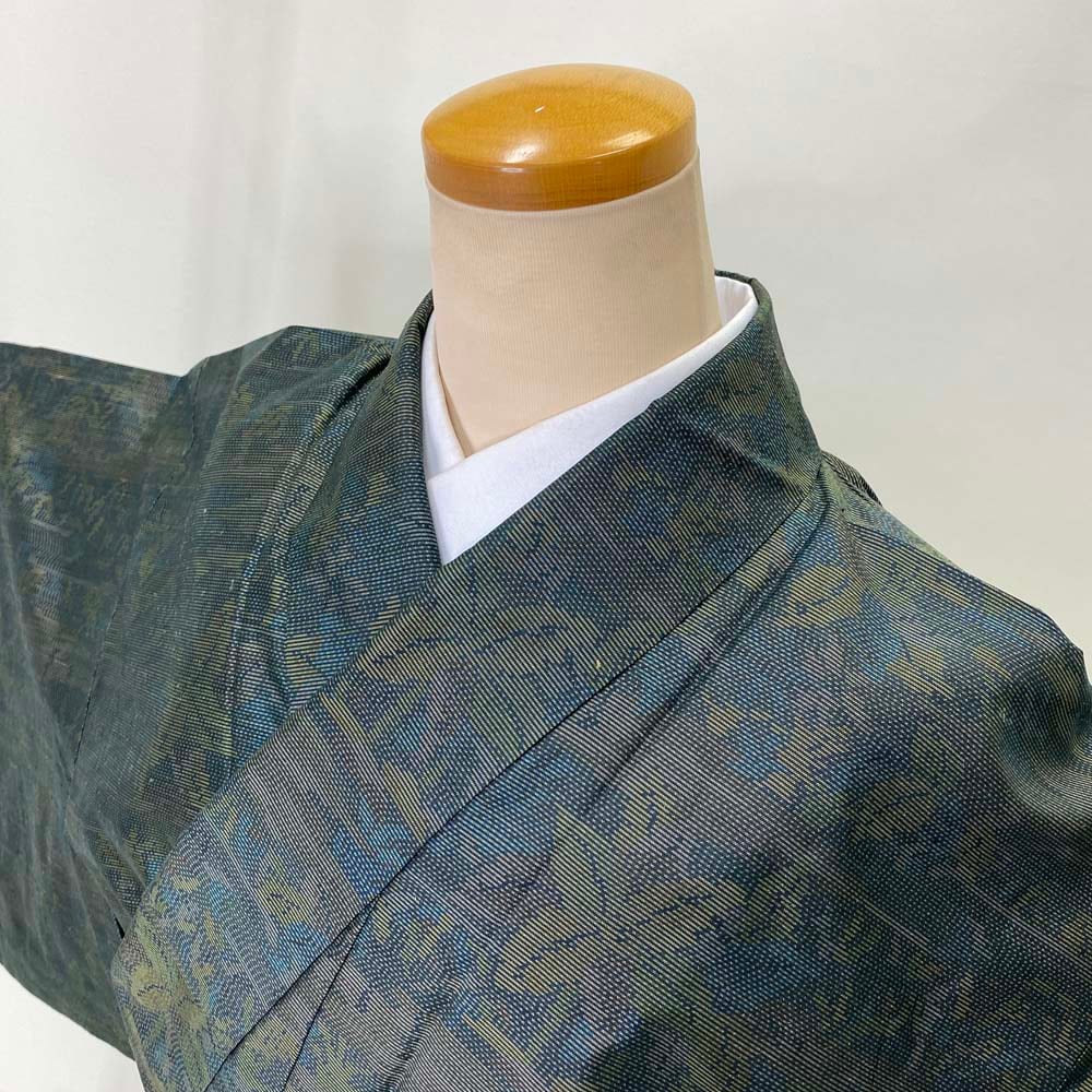 送料込 正絹 大島紬 横双 観世水柄 （大島紬 横双 よこそ 袷 お洒落着 