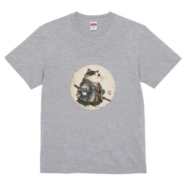 波斬り仁義の猫侍 Tシャツ 半袖 /Wave-Slashing Cat Samurai Japanese Art Apparel