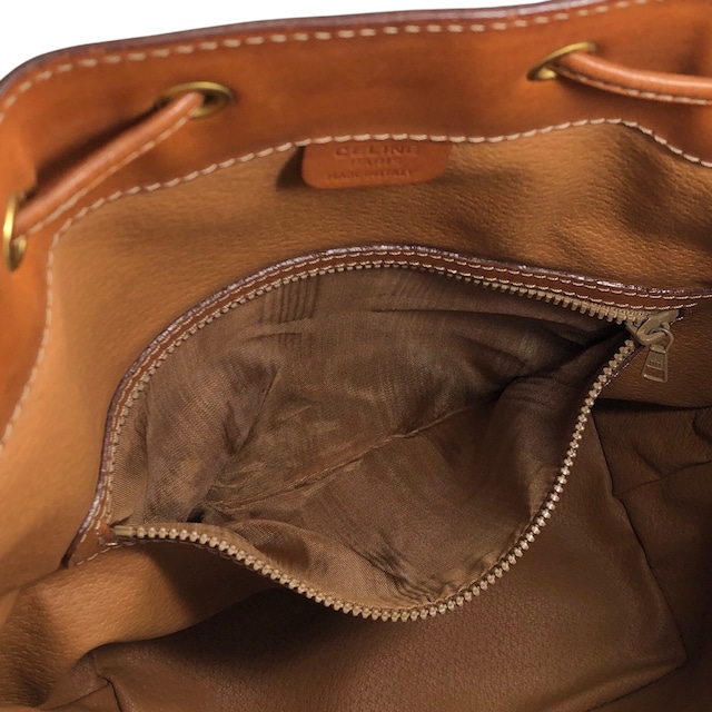 CELINE セリーヌ マカダム ショルダーバッグ ブラウン ブラゾン型押し PVC 巾着 vintage ヴィンテージ オールド fmd3v6