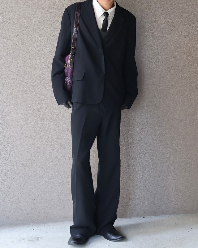 【set sales】lapel stitch tailored & wide straight slacks