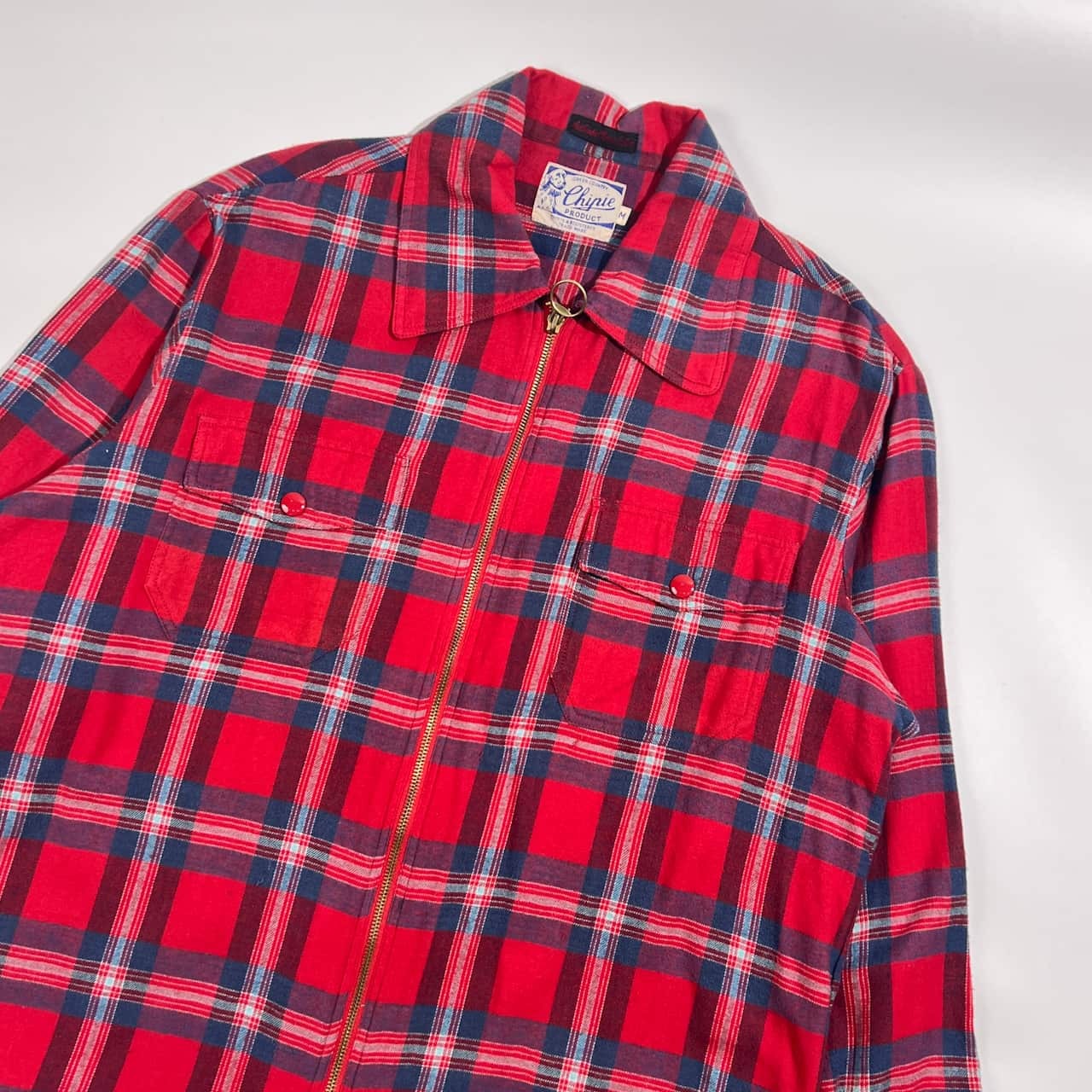 ビンテージ Chipie PRODUCT シピー チェック ジップアップ 長袖 ネルシャツ M/レッド系 メンズ アメカジ ワーク
