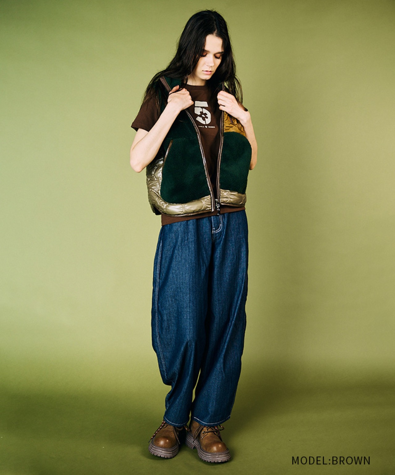 5ロゴプリントコンパクトTシャツ (BROWN)　CQ-49005