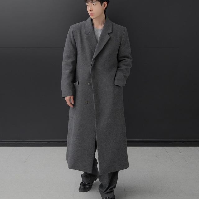 【予約販売】ロングコート ロング丈 メンズ  グレーオーバーサイズ アウター タック 防寒 こなれ感 カジュアル シンプル お洒落 羽織 こなれ感 韓国 トレンド 冬 秋 M/L/XL