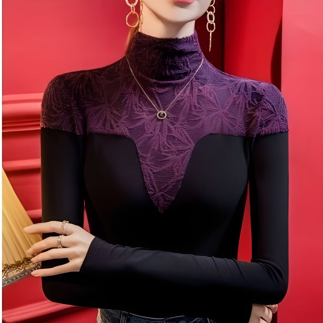 エレガントレース ハイネックデザイントップス ds0918