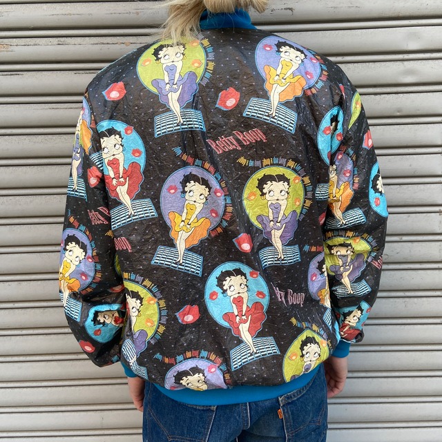 90s ベティーブープ　ペーパージャケット　キャラクター　総柄　L