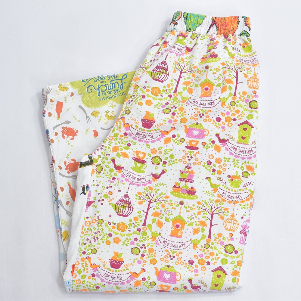 Remakeリメイク ヴィンテージ テキスタイル パッチワーク デザイン 再構築 ルーズシルエット ワイド イージーパンツ ツギハギ 古着 裏地付き レディースW66~92cm