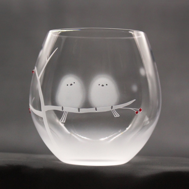 名入れ可 シマエナガのほわほわタンブラー 薄くて軽い強化ガラス