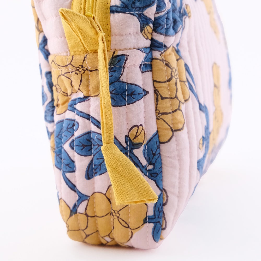 shesay ブロックプリント キルティングポーチ リブリーフラワー