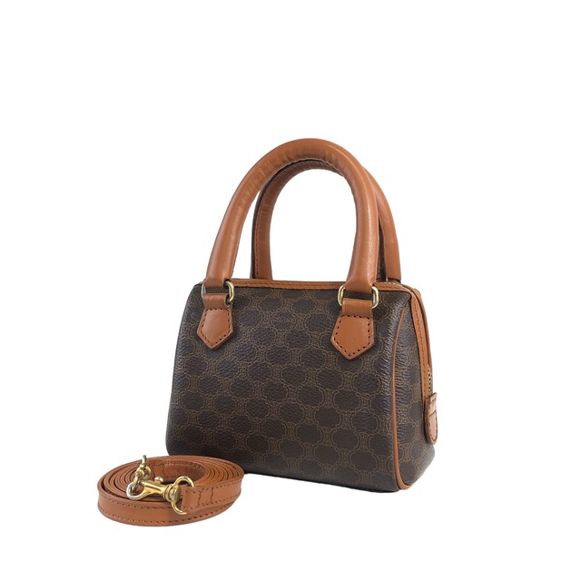 CELINE セリーヌ マカダム ショルダーバッグ ブラウン PVC レザー 2way ハンドバッグ マイクロボストン vintage ヴィンテージ オールド djp3ak