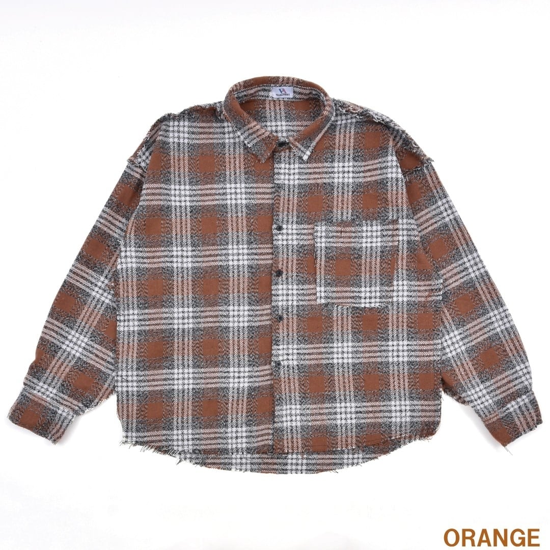 OUR LEGACYニットマフラー チェック柄 ダメージ加工